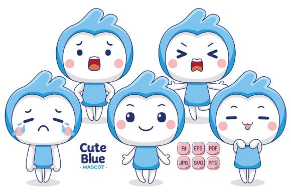 Cute Blue Mascot Character Vector Pack