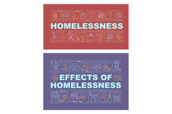 Homelessness Problem Word Banner Set